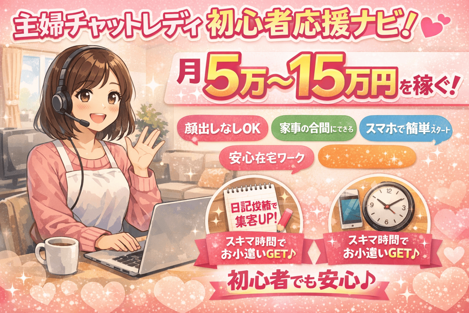 主婦でも稼げる在宅チャットレディ初心者応援ナビ!月5万~15万円を稼ぐ!